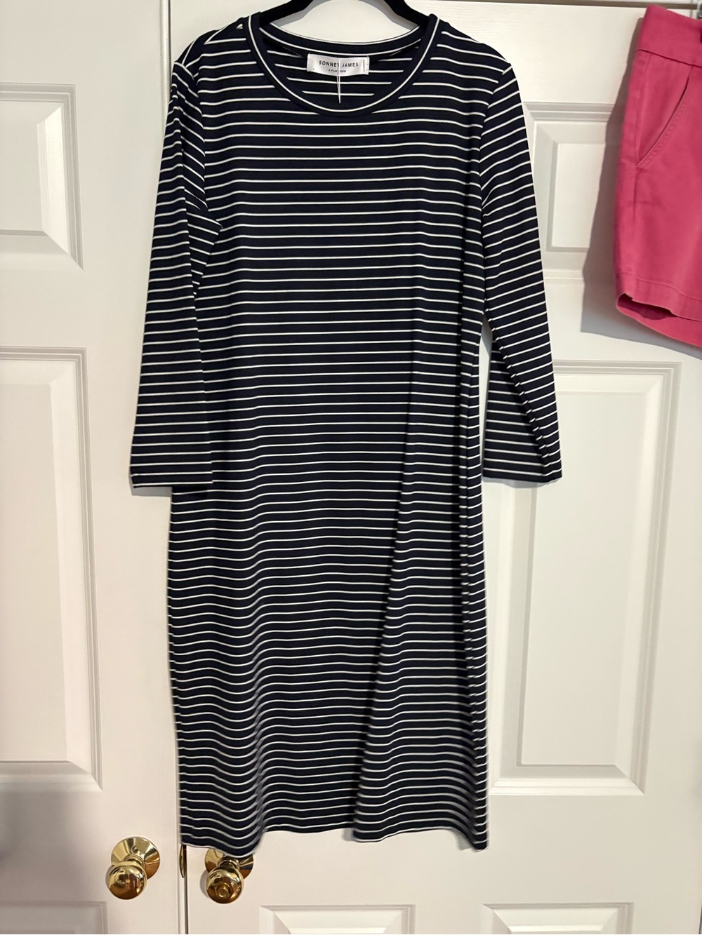 Striped Navy and White Midi Dress